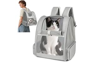 ALLSOPETS Zaino Trasportino per Cani Gatti Zaino per Cani Traspirante Zaino Pieghevole per Gatti e Cuccioli con Cinghie di Sicurezza Ideale per Viaggi Escursioni e All'aperto (Grigio Chiaro)