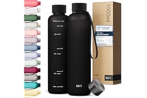 KIVY Tritan Trinkflasche 1l - Kohlensäure geeignet, Auslaufsicher, Bruchsicher, Federleicht - Trinkflasche Gym Flasche - Sporttrinkflasche Fitness Schwarz - Sportflasche 1 Liter