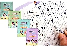 Hindi and English languages Magic Practice Copybook | Life Pigment Copy Book | (4 BOOK + 10 REFILL+ 1 Pen +1 Grip) Number Tra