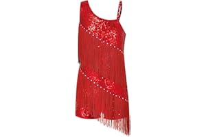 YEAHDOR Vestito Latino Americano Bambina con Paillettes Frange Body da Ginnastica Artistica Leotards da Balletto Ballerina Abito da Jazz Samba Rumba Dancewear