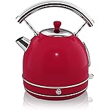Swan Retro 1.8 Litre Dome Kettle, Red, Fast Boil, 3KW, 360 Degree Rotational Base, Stainless Steel, SK14630RN