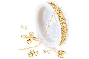 Niboken Cadenas para Hacer Joyas 5 Metro 2mm Cadena de Collar de Acero Inoxidable con 10 Cierres de Langosta y 30 Anillos Salto para Manualidades DIY, Fabricación de Joyería (Oro)