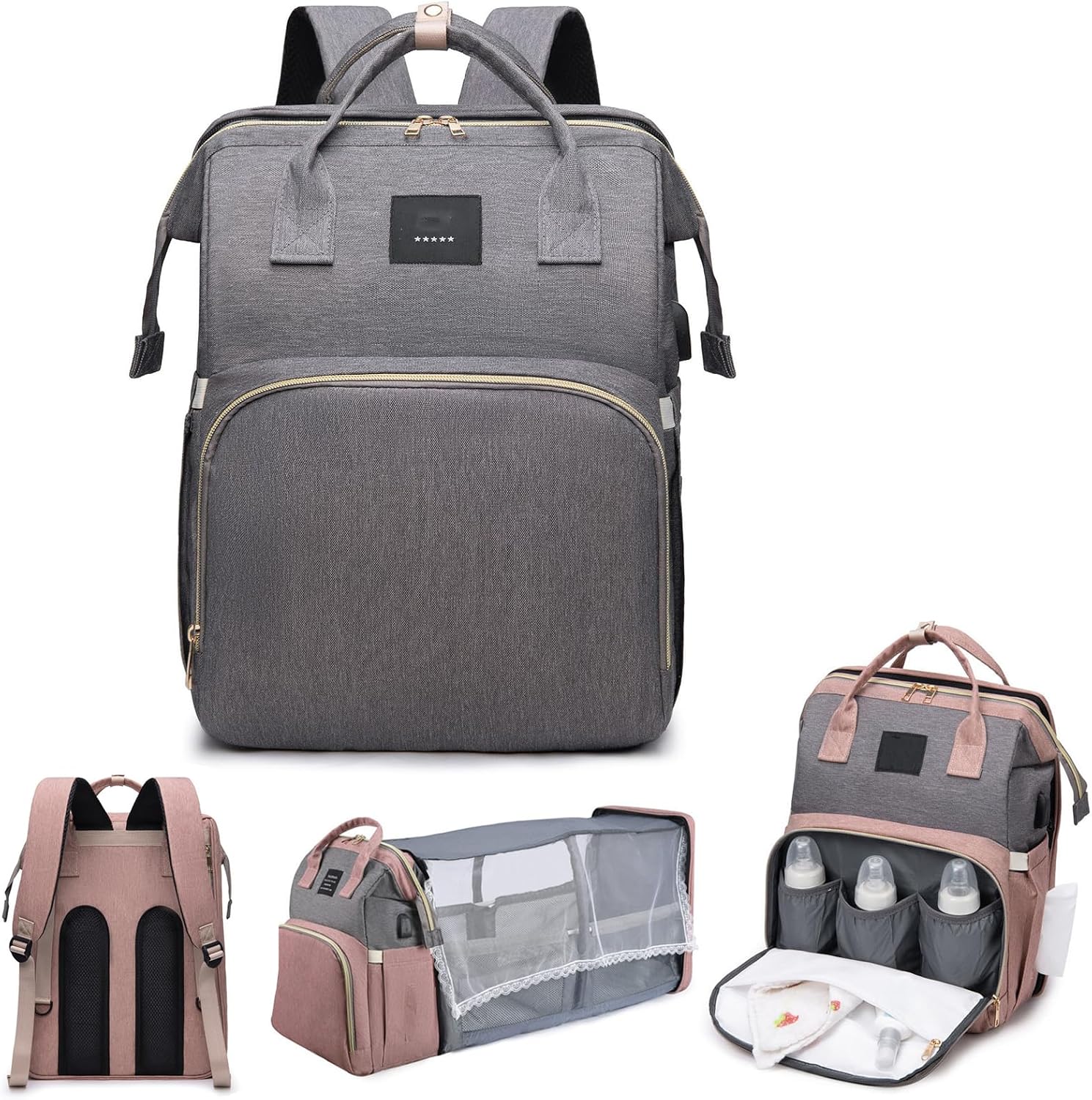 TEENY TRAVELER - Diaper Bag, Baby Changing Bags, Baby Bag for Mum with Portable Changings Mat, Stroller Straps, Multiple Pockets Nappy Changing Backpacks, Babys Essentials for Newborn (#B)