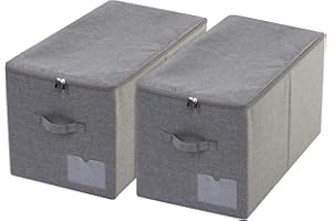 Amonsen Pack of 2, Large Size Rigid Storage Boxes for Bedding Sheets, Blankets, Pillows, Winter Down Coat, Dark Gray