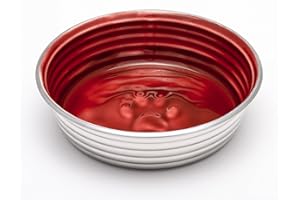 Loving Pets Le Bol Glazed Interior Stainless Steel Dog Bowl Non-Slip Dishwasher Safe Durable Pet Dish - Bordeaux - Medium (850 ml)