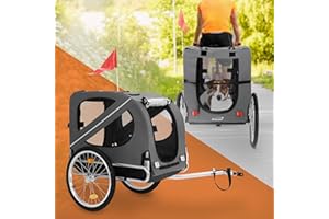 Hauki Fahrradanhänger & Hundebuggy 2 in 1 klappbar, Grau, 130x72x90 cm, Hundeanhänger für Hunde bis 40 kg, Anhänger mit Reflektoren, Leine & Flagge, Hundefahrradanhänger Hundewagen Hundetransporter