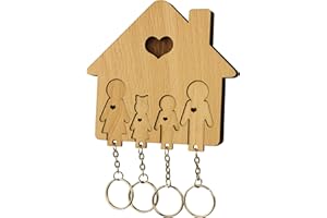 MiMi Innovations Portachiavi in legno con 4 portachiavi - Porta chiavi - Montaggio a parete - Decorativo - Famiglia con Figlio e Figlia