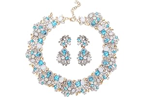 Kakonia Bib Statement Necklace for Women Chunky Choker Necklace and Earrings Set Rhinestone Vintage Fashion Necklace Costume Jewelry