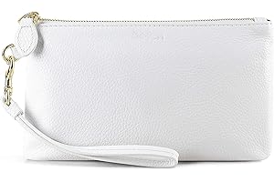 Befen White Leather Clutch Bags for Women, Small Ladies Wristlet Cell Phone Purse Wallet with Detachable Wrist Strap & Zip Closure for Evening, Holiday, Fit Phone 11 or Less 6.5 Inch