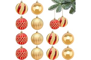 GLAITC Bombki choinkowe, 16 szt. czerwone złoto bombki choinkowe, nietłukące się ozdoby, wisiorki, dekoracje wiszące, brokatowa kula z pętlą do zawieszenia, na Boże Narodzenie, święta, wesele, przyjęcie, 6