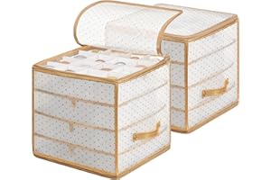 ‎SONGMICS SONGMICS Aufbewahrungsbox für Weihnachtskugeln, 2er Set, Weihnachtskugeln Aufbewahrung, insgesamt 128 Fächer je 7,6 cm, herausnehmbare Tabletts, je 33,5 x 33,5 x 34 cm, sandiges Gold RFB029A02