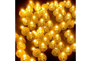 TaimeiMao 50 Stück LED Ballonlichter Warmweiß, Runde Mini LED Luftballon Licht Leuchtkugeln Klein Für Papier Lampions, Hochzeit, Weihnachten, Party, Geburtstag, Halloween Deko (Gelb)