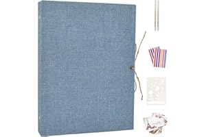 AIOR Album Photos Traditionnel Scrapbooking, Lin Vintage Scrapbook 60 Pages Noires Mariage Livre d'or, Cadeau Maitre d'école Homme Femme Couple Cadeau Anniversaire (Bleu)