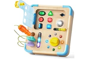 lalalark Montessori Busy Board,Baby Sensory Learning Toy, Wooden Toy Activity Board with 15 LED Lights & 9 Sound Effects Motor Skills,Baby Girls Boys Gifts