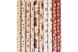 arkamii 10 rotoli carta da regalo 2m x 70 cm kraft avana carta riciclabile disegno natale (R18)
