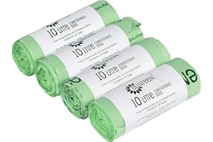 100x 10L Compostable Caddy Liners - 10 Litre Degradable Kitchen Caddy Food Waste Bin Liners - EN 13432 - Compostable Bin Liners - with All-Green Composting Guide … (1, Straight top)