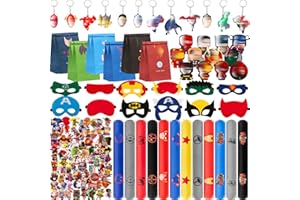 AMAZLUCK Pack of 110 Birthday Party Bags for Children, 50 Stickers 12 Masks 12 Shoes Charms 12 Snap Bracelets Children 12 Gift Bags Children's Birthday 12 Key Rings Party Children's Birthday Party Bags