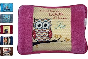 VITBEL Borsa Acqua Calda Elettriche con Morbida Fodera in Peluche; 500 watt;Temperatura max 75°C;utile come Scaldamani e Scaldapiedi;Ideale per Alleviare Dolori Muscolari,Dorsali e Mestruali (Gufo-Rosa)