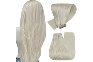 ‎HETTO Hetto Blond Tressen Extensions Echthaar Remy Tressen Haarverlängerung Echthaar Naturalich Tressen Echthaar Extensions #60 Platinblond 100g 50 cm