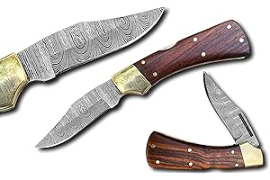 Novahaven Damaststahl Taschenmesser – Klappmesser für EDC, Jagd, Camping & Survival mit Holz-, Knochen- oder Harzgriff – Outdoor Geschenk-Messer (Mehrere Farben) (Dunkelholz)