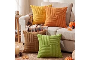 Benjia 4 Stycken Höst Örngott 50 x 50 cm, Randig Höst Kuddfodral Dekorativt Örngott för Inomhus Utomhus Trädgård Hem Vardagsr