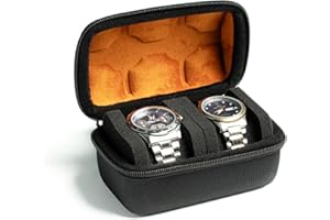 AUKURA 2 slot watch Roll Travel Case for men, Hard Zipper Organizer box for Large watch with anti-move watch pillow (Black 2slot microfiber lining)