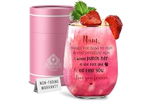 CROWNLY CRYSTAL® Personalised Gifts for Women Stemless Wine Glasses Birthday Gifts for Mum Presents for Mum Mothers Day Gifts for Mum Happy Birthday Mothers Birthday Gifts Sentimental Gifts for Women