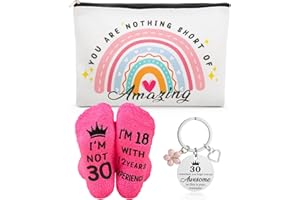 MENG JIARAN 3 Pcs 30th Funny Birthday Gifts for Women,Funny Birthday Woman Gift Set,Cosmetic Bag,Socks and Keychain,Present Ideas for Girlfriend Lover Mum Friend Sister