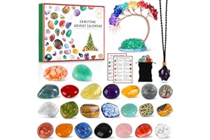 ECHEHI Calendrier De l'Avent 2025 Pierre Precieuse, Avec Arbre De Vie, 23 Cristaux Et Pierres Naturelles, Pour Femmes, Hommes, Enfants - Version Française