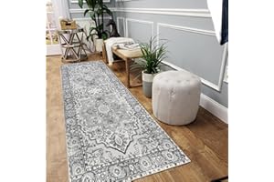 Falflor Vintage Runner Rug 65x180cm Non-Slip Distressed Area Rug Washable Floor Entryway Carpet for Hallways Laundry Room Kitchen Bathroom