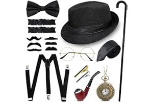 GRANTOP 1920s Gatsby Fancy Dress Accessories Set, Costume Kit with Hat, Bow Tie, Pocket Watch, Suspender, Glasses