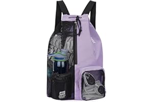 WANDF Swim Bag Mesh Drawstring Backpack with Wet Pocket for Swimming, Gym, and Workout Gear