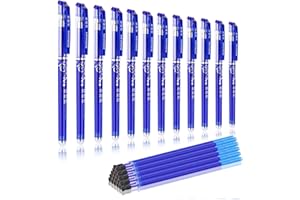 BBLIKE 32 PCS Stylo Effaçables，12PCS Stylo Effaçables+ 20PCS Recharges à Friction - 0.5mm - Bleu
