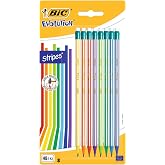 BIC Evolution Stripes Graphite HB Pencils with Rubber - Assorted Colours, Blister Pack of 8