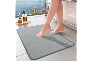 SOLIC Tappeto Bagno Assorbente,Tappetino Bagno in Lino,Antiscivolo Tappetini da Bagno con Fondo in Gomma,Tappetino da Doccia per Cucina,Baignoire (Azzurro Chiaro, 40x60cm)