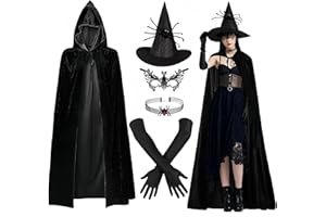XIMISHOP Hexenkostüm Damen Set, Halloween Karneval 5 Stück Kostüm Damen Hexe Accessoires Halloween Hexenhut Hexenumhang Witch Costume Women Kanerval Fasching Mottoparty Kostümzubehör für Women Frauen