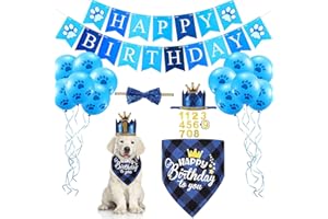 NeuWook Chien Décoration de Fête d'anniversaire, Chien Anniversaire Bandana Noeud Papillon Chapeau Bannière Ensemble, Anniversaire Fête Décor Ballons pour CéLéBrer l'anniversaire du Chien (Blue)