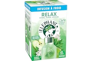 ELEPHANT Infusion A froid Relax, Eau Froide Aromatisée, Parfums Naturels Pomme Jasmin Verveine, 15 Sachets Pyramid