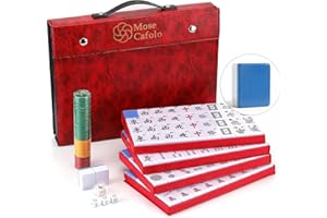 Mose Cafolo Professional Chinese Mahjong Game Set 146 Numbered Melamine Large Size Blue Tiles with Carrying Travel Case, English Instraction, Complete Mahjong Set (Majiang, Maj Jongg, Ma Jong)