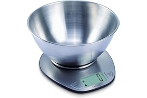 Exzact Balance de Cuisine Électronique Multifonctionnelle Précise avec Grand Écran Numérique et Bol à Mélanger en INOX - 5 kg / 11lb (EX4350)