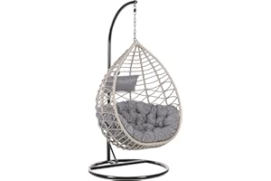 Fauteuil Suspendu en Rotin Gris avec Coussin et Support en Acier Noir pour Usage à l'Intérieur et Extérieur au Design Bohème Très Tendance Beliani