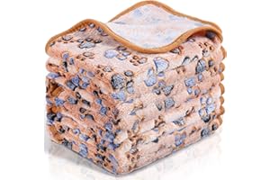 TATUO 4 Copertine per Pet Cuccioli Coperte in Pile con Stampa di Zampe per Gatto Piccolo Medio Tappetini da Letto Caldi Morbidi per Dormire per Animali Cane(S,Caffè)