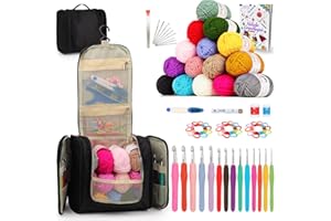 Coopay Set all'uncinetto per principianti, set completo con 15 lana, uncinetti ergonomici, borsa portatile e accessori all'uncinetto, uncinetto da 2,0 a 10 mm con impugnatura in gomma TPR, set regalo