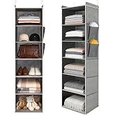 Aurinovellia 6 Tier Hanging Closet Organizer, Grey | Wardrobe Clothes Organizer with PP Panels and Reinforced Bamboo for Clot