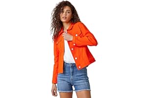 Roman Originals Stretch Jacket for Women UK - Ladies Denim Jean Summer Coat Bengaline Casual Smart Utility Trucker Biker Fitted Classic Work Spring Soft Vintage