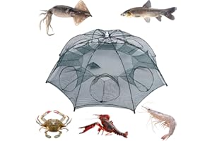 plplaaoo Rete da Pesca Portatile, Trappole per Pesci a 8 Fori, Rete da Pesca Pieghevole in Nylon per Catturare Anguille Granchi, Aragoste, Gamberetti e Granchi