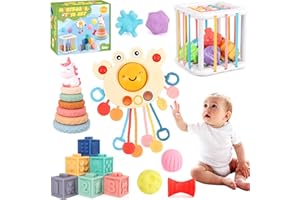 Perbabe Juguetes Montessori Bebes 6-12 Meses 1 2 3 Años, Juguetes Sensoriales Educativos Montessori 26 Piezas Juguetes de Apilar y Encajar, Cubo, Bloques Mordedor Bebe Regalos para Bebés