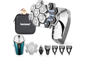 KENSEN KESNSEN Afeitadora Cabeza Hombre con 2pcs Cabezal Magnético Rotativo, Máquina Afeitar Barba Eléctrica Impermeable en Seco y Húmedo, Máquina Cortar Pelo y Calva