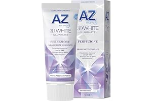 AZ Ricerca DENTIFRICIO 3D White Illuminate Perfezione, SBIANCANTE AVANZATO, RIMUOVE Fino al 100% delle MACCHIE Superficiali, Confezione SINGOLA da 50ml, Gusto MENTA FREDDA PIPERITA