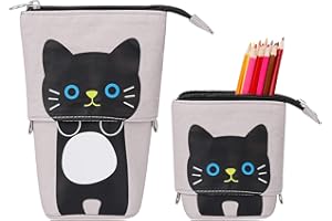 QH-SHOP Teleskopowy piórnik stojący, uchwyt na długopisy, śliczny, wielofunkcyjny, organizer na pióro dla dziewcząt, chłopców, dzieci dorosłych, Szary, Nowoczesny